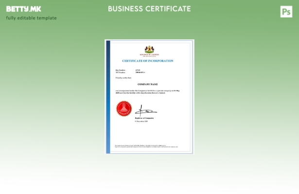 модерен стил Лесото сертификат за инкорпорација Шаблон за Word и PDF
